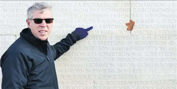  ?? PHOTOS: BILL WAISER ?? Bill Waiser found his great uncle’s name on the Vimy Monument, which was so moving he returned just a few years later with other family members to show them.