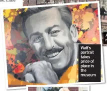  ??  ?? Walt’s portrait takes pride of place in the museum Always on the right side of the tracks... Walt Disney’s hometown museum in the old Santa Fe Railroad depot in Marceline