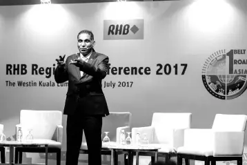  ??  ?? Mohd Irwan is seen giving his keynote address at the RHB Banking Group Regional Conference – One Belt, One Road, One Asia, yesterday. — Bernama photo