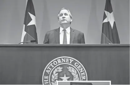  ?? JAY JANNER, AP ?? Republican Texas Attorney General Ken Paxton announces Texas’ lawsuit to challenge the Obama administra­tion’s transgende­r bathroom directive during a news conference Wednesday in Austin.