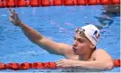  ?? PHILIP FONG/AFP ?? Léon Marchand après la finale du 200 mètres 4 nages des
Mondiaux de natation, en juillet à Fukuoka, au Japon.