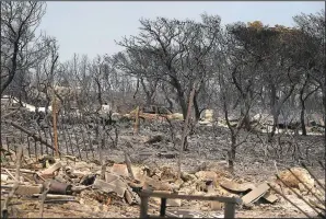  ?? (File Photo/ap/thanassis Stavrakis) ?? Burnt trees and a car are seen July 19 after a fire in Mandra, Greece.