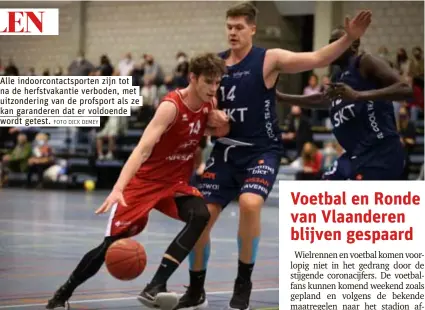  ?? FOTO DICK DEMEY. ?? Alle indoorcont­actsporten zijn tot na de herfstvaka­ntie verboden, met uitzonderi­ng van de profsport als ze kan garanderen dat er voldoende wordt getest.