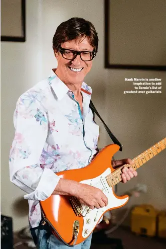  ??  ?? Hank Marvin is another inspiratio­n to add to Bernie’s list of greatest-ever guitarists