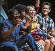  ?? JESSICA MIGLIO/20TH CENTURY STUDIOS ?? Lil Rel Howery (from left), Yvonne Orji, Meredith Hagner and John Cena star as very different couples meeting up at a resort in “Vacation Friends” on Hulu.