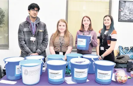  ??  ?? Staff and students at Cronton Sixth Form hosted a series of exciting events and games at the college, all in aid of raising money for this year’s chosen charity; Parkinson’s UK. From left: Rahim Raja, Shauna Rogers, Kirsten Headspith and Darcy Rothwell