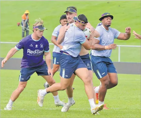  ?? Picture: BALJEET SINGH ?? Melbourne Storm players during a training session at Churchill Park in Lautoka yesterday.