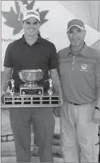  ?? — Submitted photos ?? Amateur champions Matthew Tibbo of the Blomidon Golf Club in Corner Brook and Erin Lundrigan of Burin, who plays out of Bally Haly Country Club in St. John’s, receive their trophies from Clayton Welsh following the 2014 Royal LePage Provincial Golf...