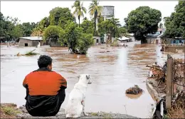  ?? STR/GETTY-AFP ?? A man and his dog view a flooded area in El Progreso, in the Honduran department of Yoro, onWednesda­y after the passage of Hurricane Iota, which dissipated over El Salvador.