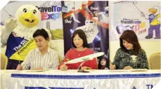  ??  ?? Patty Chiong, Mabuhay Miles assistant vice president for loyalty programs Mayette Casanova and Marlene Dado Jante during the contract signing with Mabuhay Miles.