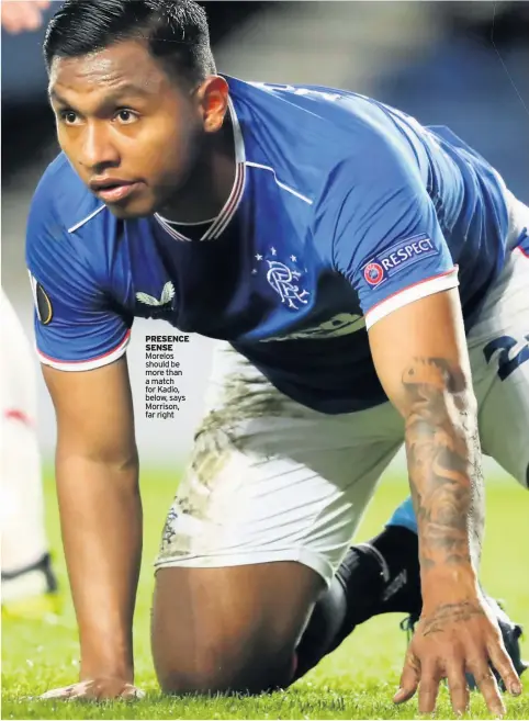  ??  ?? PRESENCE SENSE Morelos should be more than a match for Kadio, below, says Morrison, far right