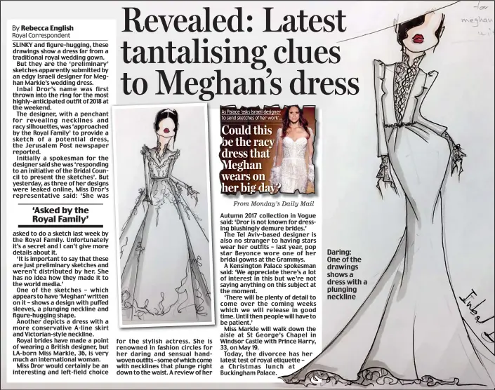  ??  ?? From Monday’s Daily Mail Daring: One of the drawings shows a dress with a plunging neckline