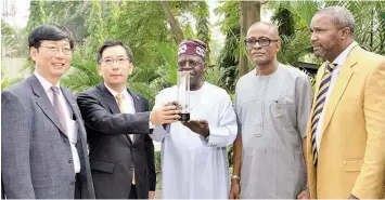  ??  ?? Cho Hongston, (left); Consul General Embassy of the Republic of South Korea, Lagos, D Lee Young Hoan, National Leader of APC, Asiwaju Bola Ahmed Tinubu, Chairman, Lagos State Sports Commission, Dr, Kweku Adedayo Tandoh, Director General, Lagos State...