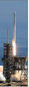  ?? Orlando Sentinel/TNS/RED HUBER ?? A SpaceX Falcon 9 — such as this one photograph­ed during launch Aug. 14 — will carry the Transiting Exoplanet Survey Satellite (TESS) into space April 16.