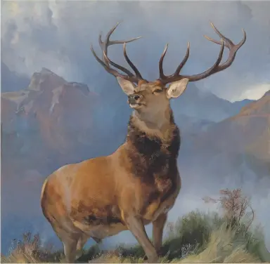  ??  ?? Scotland’s iconic Monarch of the Glen (1851) by Landseer—on loan to National Museums Scotland for the past 17 years and formerly the trademark for Dewar’s and Glenfiddic­h whiskies—will go under the hammer for the first time in a century, at Christie’s...