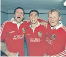  ??  ?? Winning together: Alan Tait, Matt Dawson and Neil Jenkins (above, L-R) and Martin Johnson (main image) on the 1997 tour