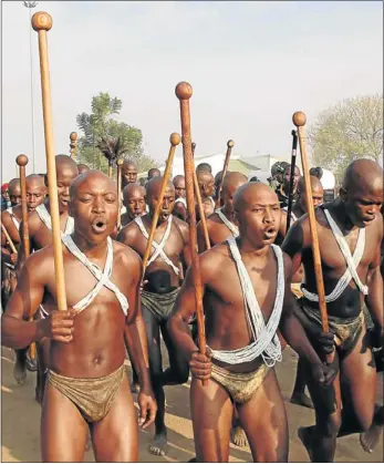  ??  ?? TRANSFORME­D: Initiates from Motla villlage in North West returned home on Tuesday this week after spending almost two months at initiation school