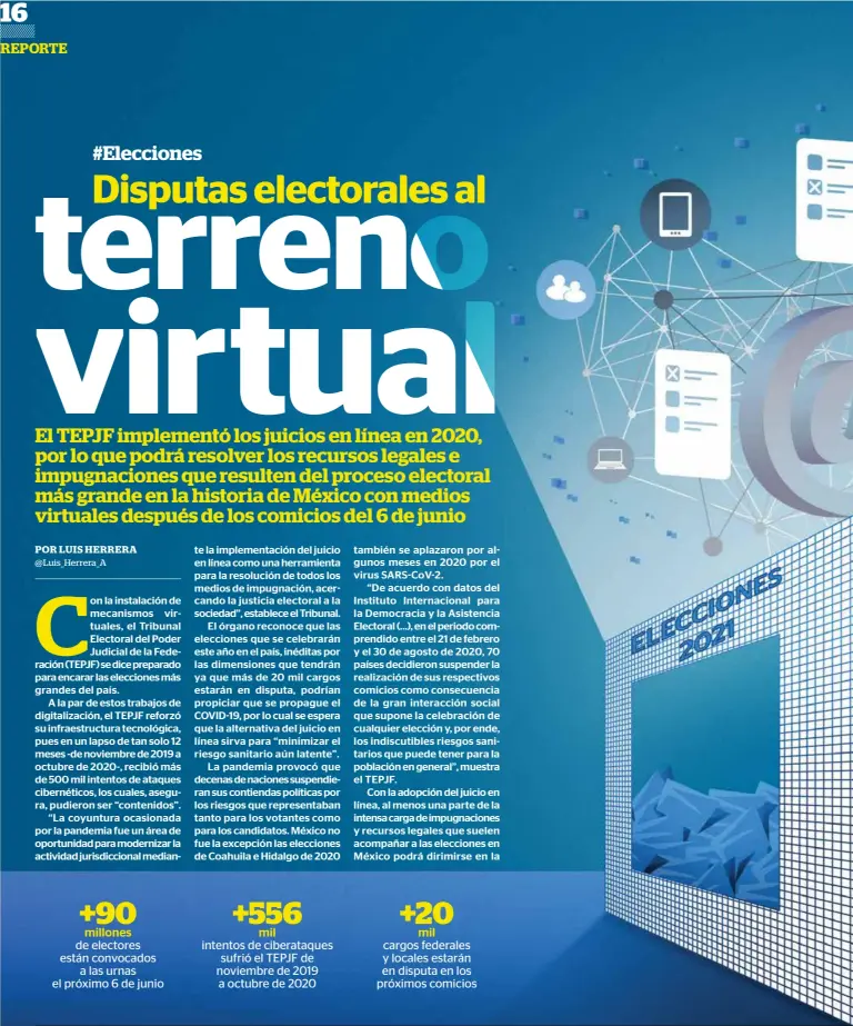  ??  ?? +90
+556
+20
millones
mil
mil
de electores están convocados
a las urnas el próximo 6 de junio intentos de ciberataqu­es sufrió el TEPJF de noviembre de 2019 a octubre de 2020 cargos federales y locales estarán en disputa en los próximos comicios