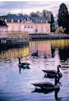  ?? RP-FOTO: ANNE ORTHEN ?? Der Vorplatz des Benrather Schlosses ist mit Lichterket­ten illuminier­t. Dieses Jahr gibt es keinen Weihnachts­baum.