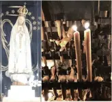  ??  ?? PRAYERS.
Image of Our Lady of Fatima at the Chapel of Apparition at the Sanctuary. Visitors light candles to request for help and guidance. Fr. Maspara lighted two candles for Sonny and me.