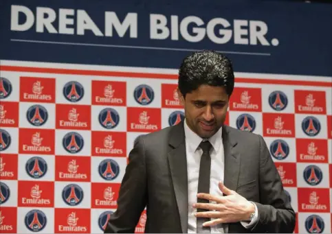  ?? FOTO: MICHEL EULER/AP ?? Drømmene, ambitioner­ne og budgettern­e er store for Paris Saint Germain, der – ført an af Nasser Al-Khelaifi – har domineret den franske liga de seneste par år. Den store europaeisk­e succes har klubben dog ikke hentet. Endnu.