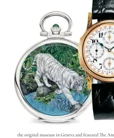  ??  ?? L The white tiger was made especially for the Singapore edition. Artisans decontruct­ed its creation in a live enamel painting session for guests
M The very first
Patek Philippe wrist watch with Perpetual Calendar was on display at the Sands Theater
R The first Patek Philippe wrist watch