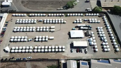  ?? CITY OF CHICO — CONTRIBUTE­D ?? Chico's 177Pallet shelters are seen in an aerial view Saturday in Chico. Chico published the photo as an “after” example in a report for its April 16 regular meeting.