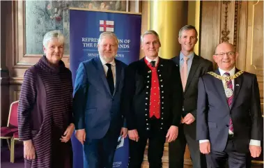  ?? ?? From left: Kate Sanderson, head of the Representa­tion of the Faroe Islands, Angus Robertson, Høgni Hoydal, Liam MacArthur, and the Lord Provost of Edinburgh Robert Aldridge