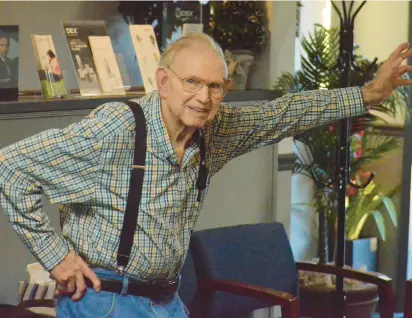  ?? JEFF VORVA/DAILY SOUTHTOWN PHOTOS ?? Richard Moseley, 90, of Crete, shows off his dancing skills after he was fitted for a new hearing aid that was paid for by an online fundraiser organized by Beecher-based musician Frank Paul.