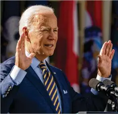  ?? ALEX BRANDON/ASSOCIATED PRESS ?? President Joe Biden speaks about the American Rescue Plan, a $1.9 trillion coronaviru­s relief package, in the Rose Garden of the White House on Friday in Washington.