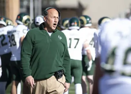  ?? Austin Humphreys, Special to The Denver Post, ?? CSU coach Steve Addazio walks down the sideline during the Border War game at War Memorial Stadium on Nov. 6. The Rams finished the season 3-9.