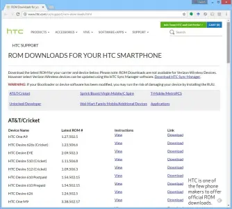  ??  ?? HTC is one of the few phone makers to offer official ROM downloads.