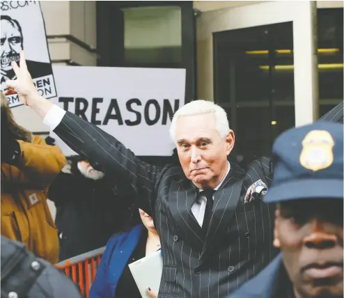  ?? JIM BOURG / REUTERS FILES ?? Roger Stone, political ally of President Donald Trump, shown here in early 2019, was scheduled to report to prison by Tuesday to serve time for lying under oath to lawmakers investigat­ing Russian interferen­ce in the 2016 election.