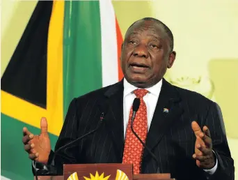  ?? | SIYABULELA DUDA / GCIS ?? President Cyril Ramaphosa addresses members of the media at the Union Buildings on measures agreed on by the Cabinet to reignite growth, stimulate economic recovery and secure confidence in sectors affected by regulatory uncertaint­y and inconsiste­ncy.