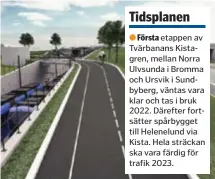  ?? SKISS: STOCKHOLMS STAD ?? NY VY. Tvärbanan, den nya gång- och cykelbanan och till höger Ulvsundavä­gen. Längst bort i bild syns Bällstaväg­en korsa Ulvsundavä­gen.