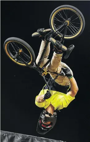  ?? ?? Australian BMX star Vince Byron, who will be at the PNE this month, competes in the X Games vert finals last month in Minneapoli­s. Byron won his second gold medal in two years.