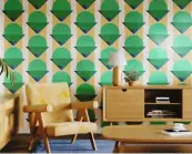  ?? ?? Bauhaus Geometric Wallpaper £69, BOBBIBECK.COM