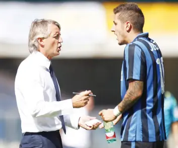  ?? LAPRESSE ?? Nervi tesi tra Roberto Mancini e Stevan Jovetic che non ha voluto rinunciare al Montenegro