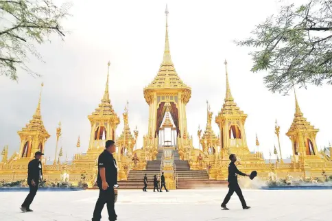  ??  ?? The Royal Crematoriu­m site for the late King Bhumibol Adulyadej is seen near the Grand Palace in Bangkok, Thailand. — Reuters photo