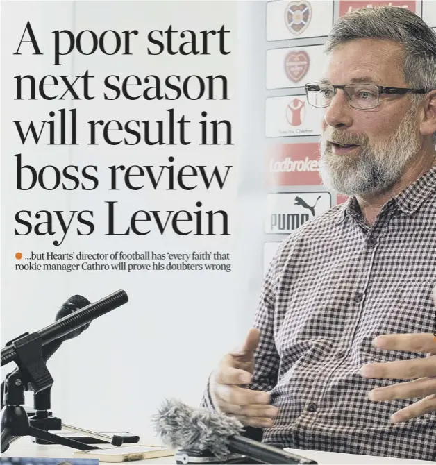  ??  ?? 0 Craig Levein faces the media at the Oriam yesterday. Left, with manager Ian Cathro