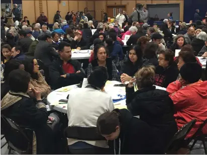  ?? RICH FREEDMAN — TIMES-HERALD ?? A packed St. Basil’s gymnasium of about 250people expressed their issues of concern in the community to various city and county officials Tuesday night.