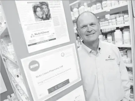  ?? JEAN LEVAC ?? Kent MacLeod, owner of NutriChem pharmacy, is troubled by Premier Kathleen Wynne’s position that the LCBO should sell marijuana.