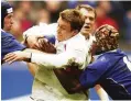  ??  ?? Hit-man: Betson smashes Jonny Wilkinson in 2002