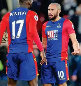  ?? PA ?? Friendly fire: Benteke and Townsend argue at Selhurst Park