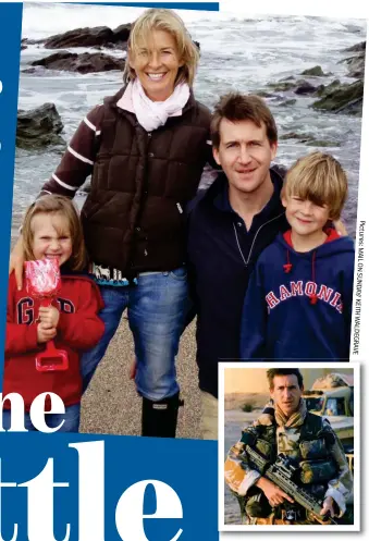  ??  ?? Trauma: Dan with his late wife Caroline and family. Inset: As a paratroope­r in Iraq