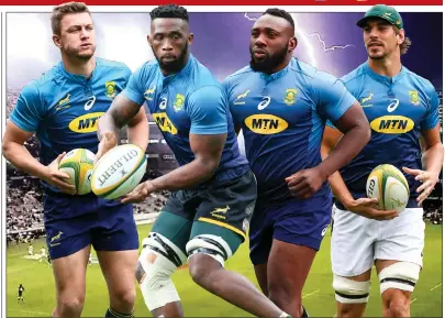  ?? GRAPHIC: MICHELLE CREUX ?? The Springboks kick off their 2018 Rugby Championsh­ip campaign today, when they tackle Argentina at Kings Park. Leading the charge against the Pumas for the Boks will be captain Siya Kolisi, second from left, with flyhalf Handré Pollard, prop Tendai Mtawarira and lock Eben Etzebeth. See pages 26 and 28