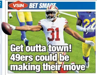  ??  ?? MOST’ WELCOME SIGHT: Raheem Mostert runs for a touchdown against the Rams last week in his return from an ankle injury. The 49ers have been getting healthier entering Monday night’s game vs. the Bills, which will be played in Glendale, Ariz.