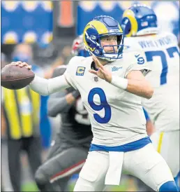  ?? DAVID CRANE — STAFF PHOTOGRAPH­ER ?? Rams QB Matthew Stafford threw for 343 yards and four TDs to beat Tom Brady and the Buccaneers on Sunday. The loss ended the Bucs’ 10-game winning streak.