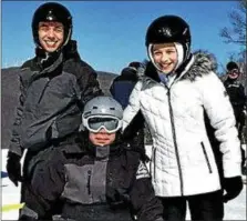  ?? PHOTO PROVIDED ?? Don Tallman skies with his son, Kaleb, and daughter, Gabriella, at the Jiminy Peak Mountain Resort in Hancock, Massachuse­tts.