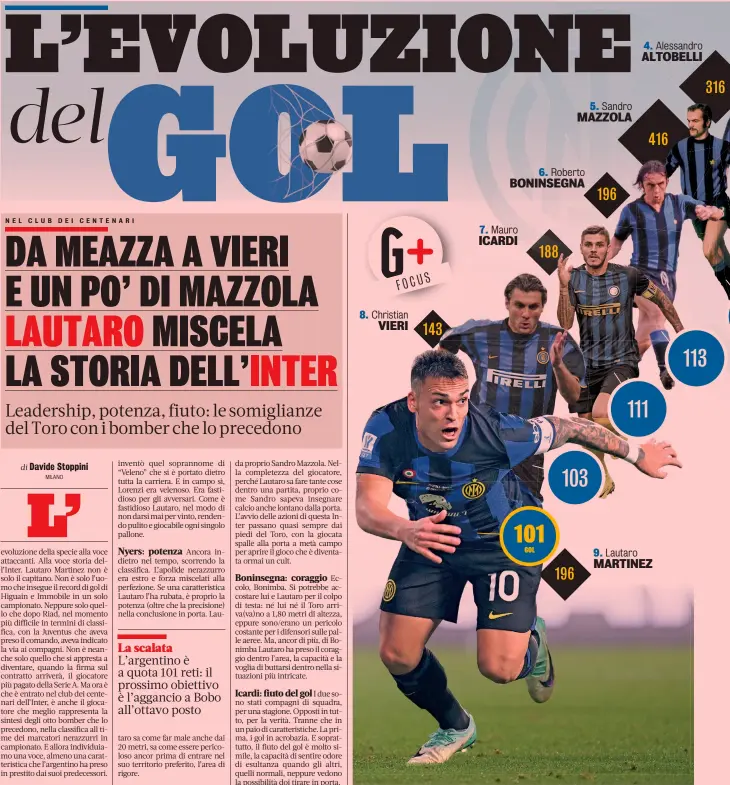  ?? ?? inventò quel soprannome di “Veleno” che si è portato dietro tutta la carriera. E in campo sì, Lorenzi era velenoso. Era fastidioso per gli avversari. Come è fastidioso Lautaro, nel modo di non darsi mai per vinto, rendendo pulito e giocabile ogni singolo pallone.